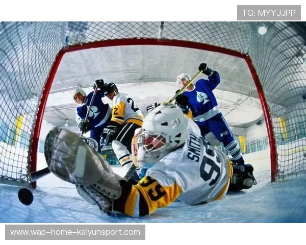 冰球运动员飞扑救球摔出球门区